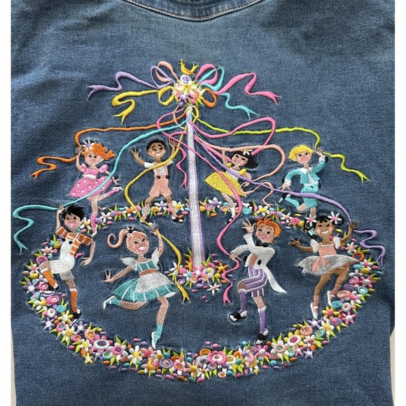 Bob Mackie Shirt Womens 1X Denim Embroidered Maypole Spring Button Floral Art To - Picture 7 of 11